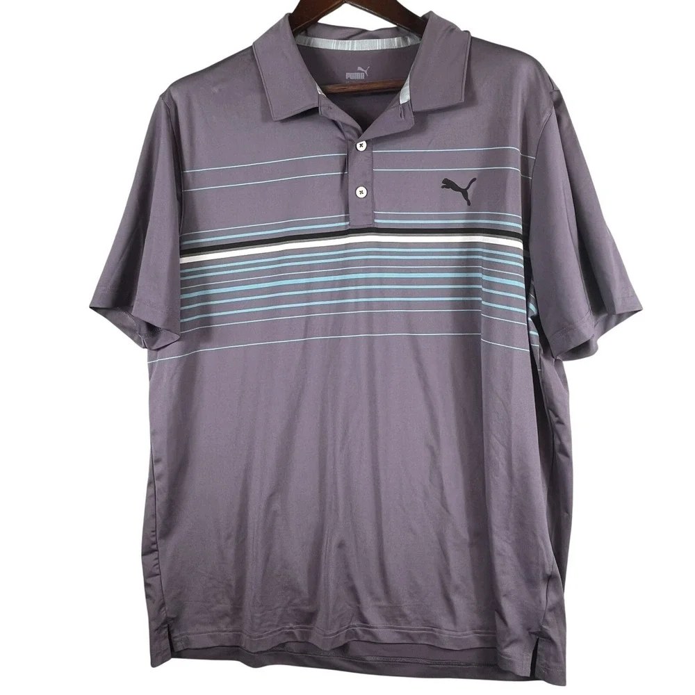 Puma Mens XL Purple Stripe Golf Polo Performance Moisture Wicking Athletic Shirt
